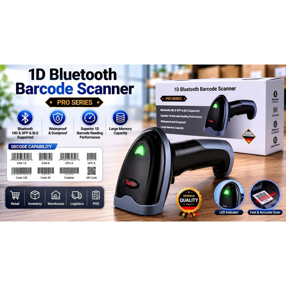 Tera Pro‎ Series 1D Bluetooth Barcode Scanner Wireless Handheld L0013B Black